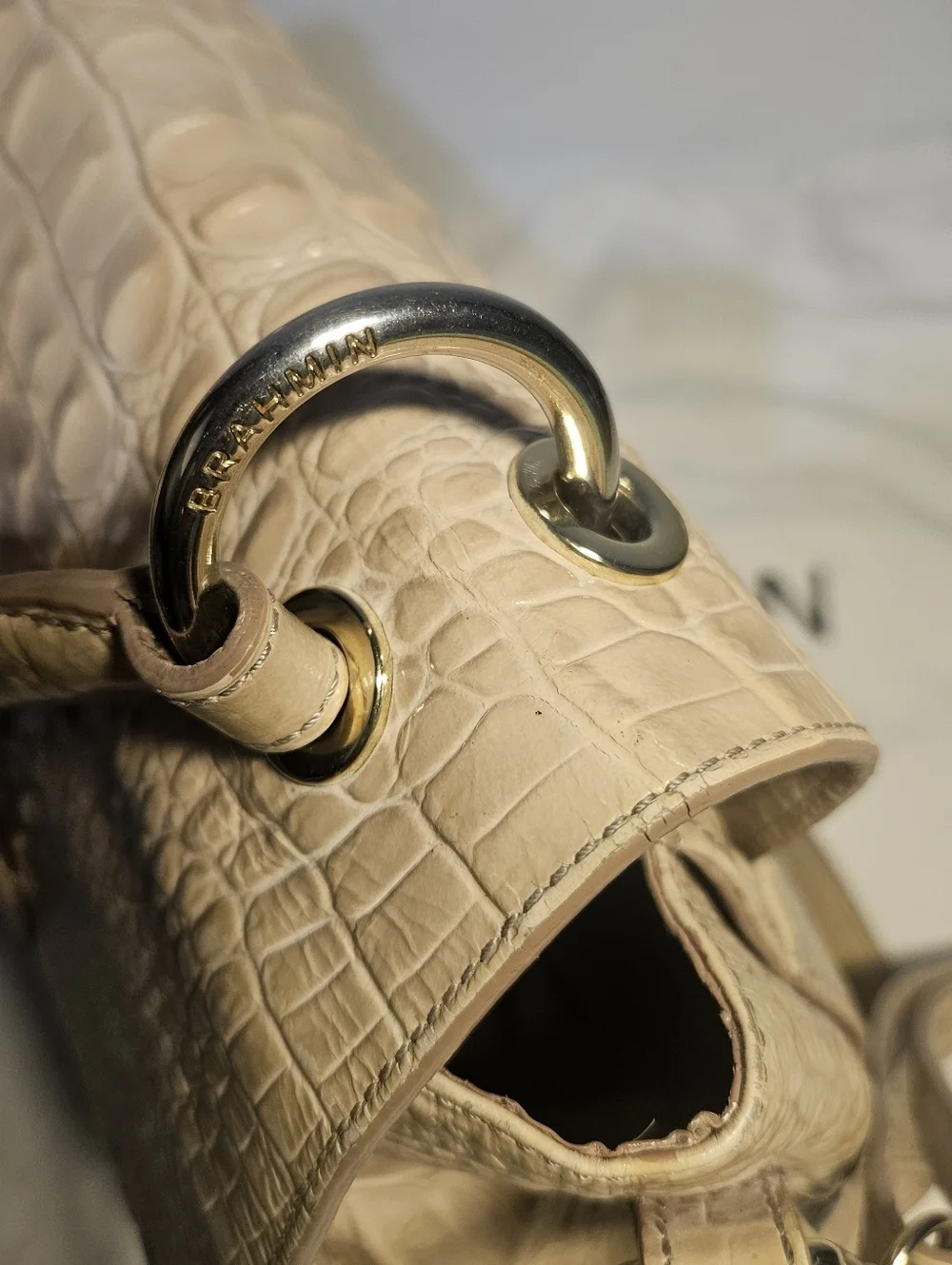 Brahmin Brinley Silk Croc Embossed Leather Satchel Top Handle Crossbody Purse